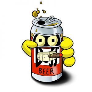 Bender from Futurama recycled into a Duff beer can